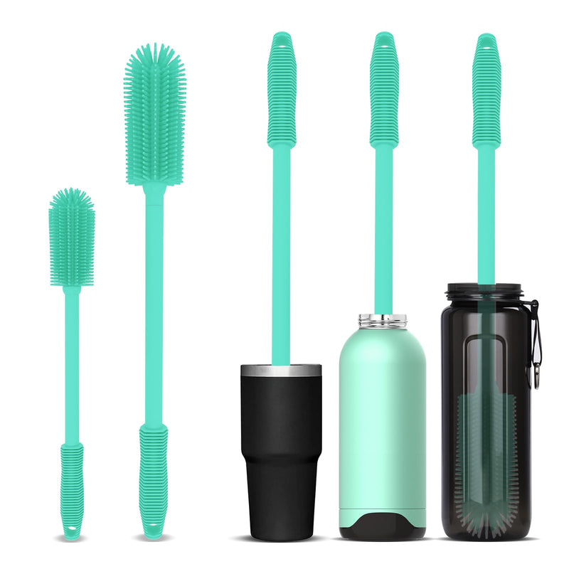 Silicone Bottle Cleaning Brush | 2 pieces | 15.7" + 12.5" Water Bottle Brush Cleaning Brush for Hydro Bottles, Glassware, Vacuum Sports Bottles and Vases, Water Bottle Cleaning Brush for Green - PawsPlanet Australia
