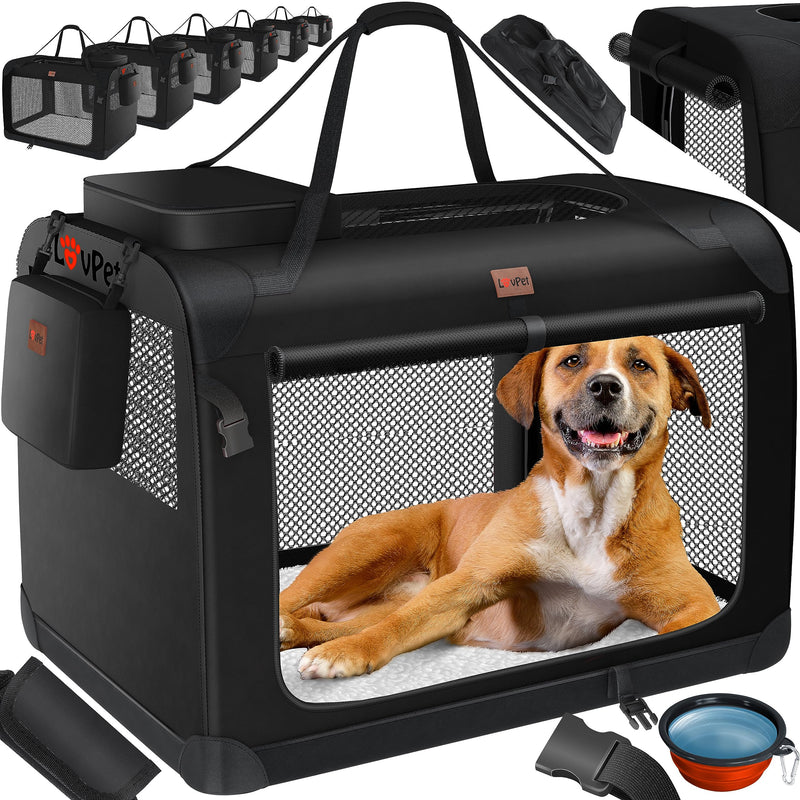 Lovpet® dog box foldable dog transport box including dog bowl S 49.5x34.5x35cm transport bag dog bag transport box for pets, dogs and cats pet transport box black - PawsPlanet Australia