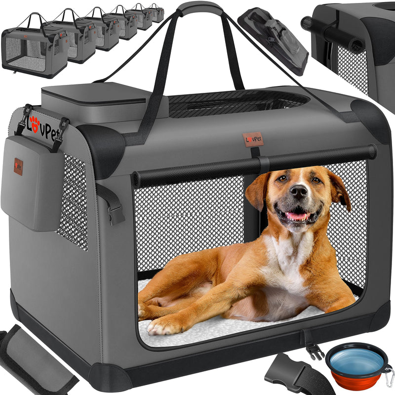 Lovpet® dog box foldable dog transport box including dog bowl S 49.5x34.5x35cm transport bag dog bag transport box for pets, dogs and cats pet transport box anthracite - PawsPlanet Australia