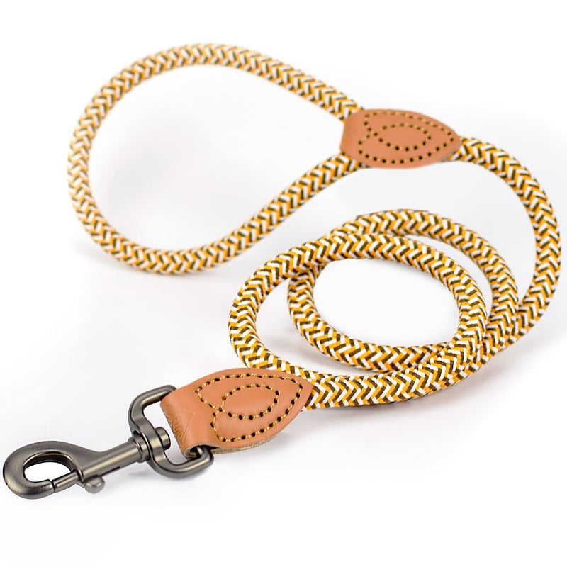 ne&no® dog leash (brown/white/yellow) rope leash for dogs I training leash for dogs I round lead, braided I hand loop rope leash dog I city leash I 1.2m dog leash brown / white / yellow - PawsPlanet Australia