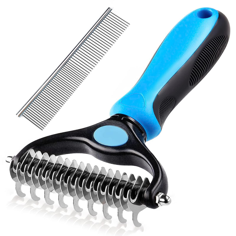 Nepfaivy dog brush, cat brush, long hair undercoat - undercoat brush, de-matting comb for dogs, cats, double-sided, fur brush for pet care against matting and undercoat, blue - PawsPlanet Australia