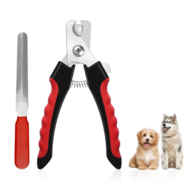 Nepfaivy Claw Scissors Claw Cutter for Dogs and Cats - Professional Claw Clippers Stainless Steel with Nail File, High Quality Claw Care Cutter with Spacer for Pets (Red, L) Red - PawsPlanet Australia
