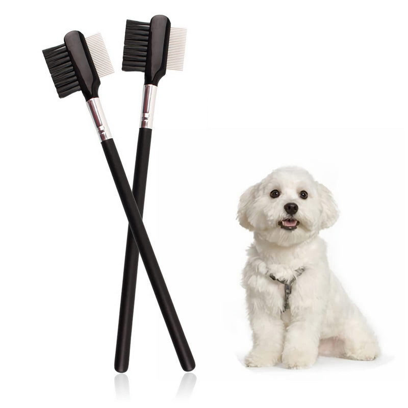 Pack of 2 Tear Stain Removal Comb YUTOU Double-Sided Dog Eye Comb Tear Stain Remover Comb Eyelash Brush Grooming Comb Dog Flea Combs for Small Cats Dogs Remove Crust and Mucus - PawsPlanet Australia