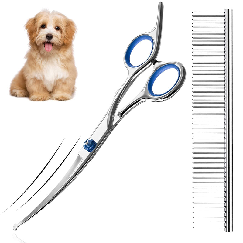 Grooming scissors for dogs and cats, dog grooming scissors, pet comb, made of robust stainless steel (blue). - PawsPlanet Australia