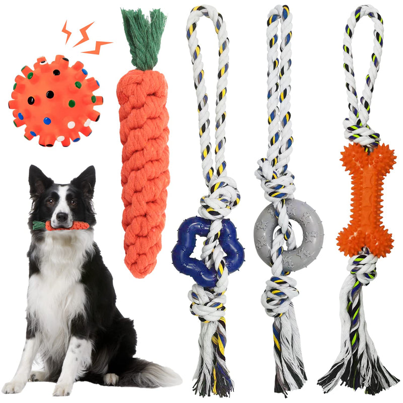 GENPAR Dog Toys, 5pcs Rope Ball Dog Chew Toy Set, Made of Natural Cotton, Interactive Pet Rope Toy, for Small Medium Dogs 5pcs toys - PawsPlanet Australia
