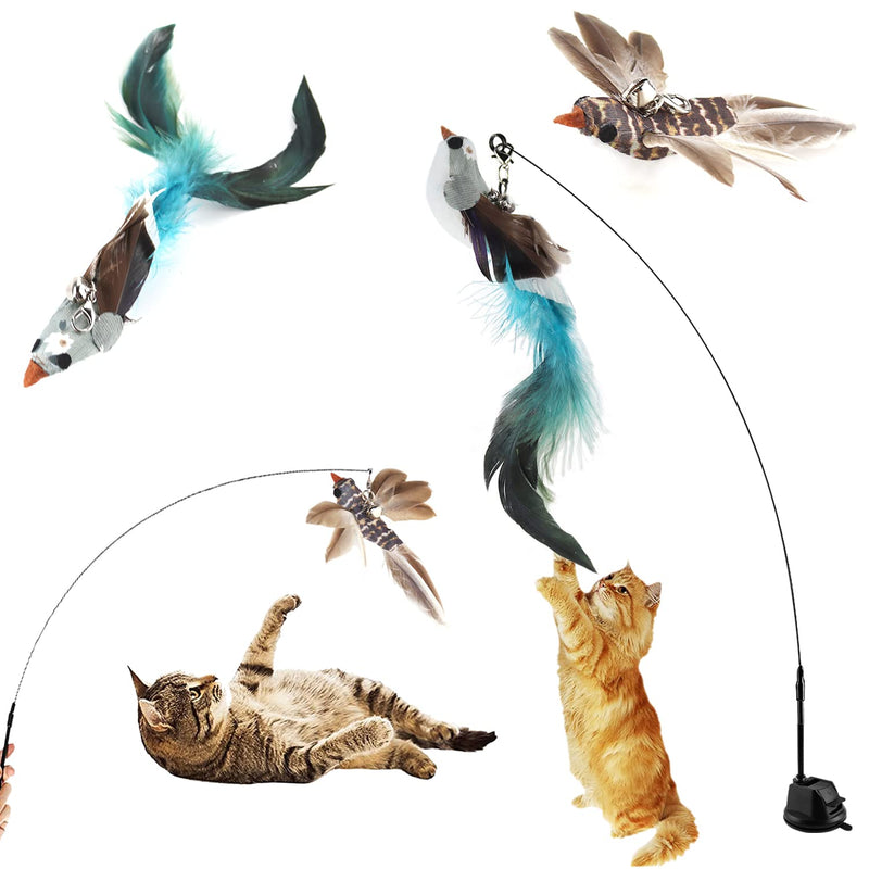 UGBO Interactive Cat Toy Intelligence Cat Toy Cat Fishing Rod Stable with Feathers Simucatstick Kitten Wand Flying Bird Cat Toys with Suction Cup for Small Large Cats A - PawsPlanet Australia