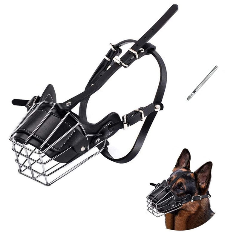 Dog Muzzle, Metal Face Basket, Dog Mouth Breathable Adjustable Leather Leash, Suitable for Large Medium Dogs...(M) - PawsPlanet Australia