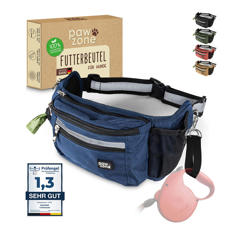 PAWZONE® Dog Food Bag - Treat Bag for Dogs - Belly Bag for Dog Accessories - Treat Bag for Dogs - Includes Reflective Band & Additional Strap for Flexi Leash (Navy Blue) Navy Blue - PawsPlanet Australia