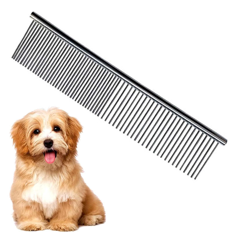 Dog Comb, Stainless Steel Dog Grooming Combs Pet Comb Dog Comb Metal Comb Pet Brush Dog Brush for Large, Medium and Small Dogs and Cats with Tangled Short/Long Hair (19 x 4 cm) - PawsPlanet Australia