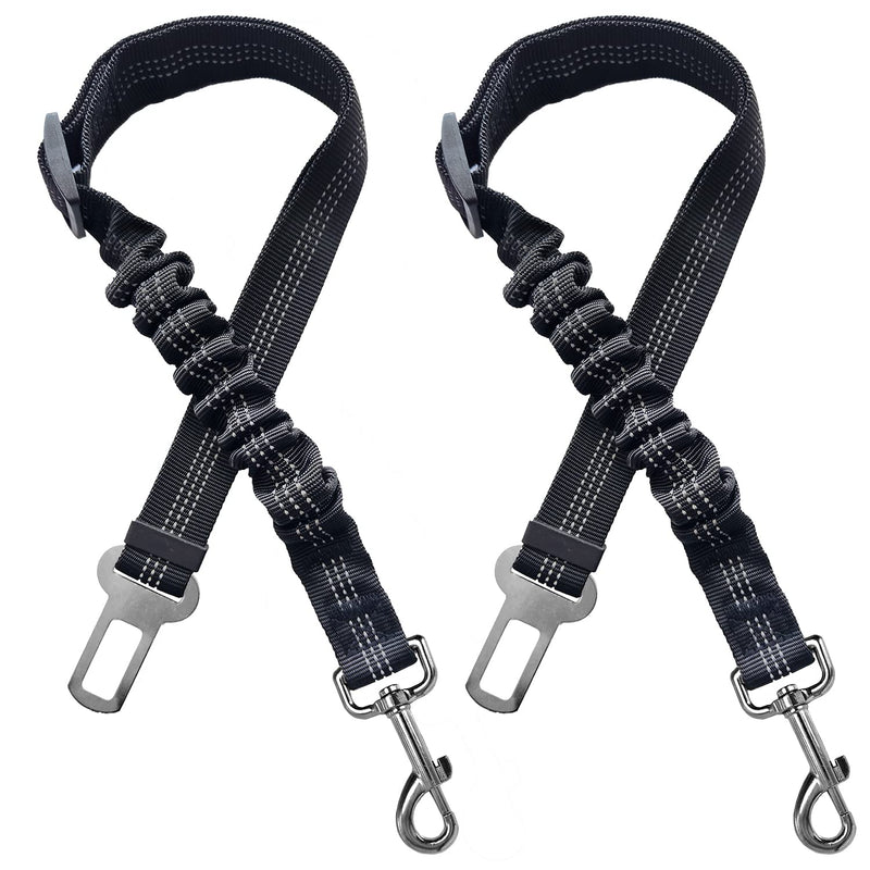 Xundefeng 2 Pieces Dog Car Harnesses Seat Belt Dog Leash Anti Shock Shock Absorber Pet Cat Dogs Bungee Flexi Leash Adjustable Lead Clip Seat Belts Black - PawsPlanet Australia