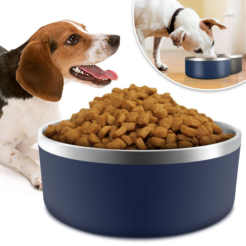 IKITCHEN Dog Bowls Double Walled for Food and Water, 1.2L Stainless Steel Durable Non-Slip Insulated Heavy Duty Stable with Rubber Base for Medium and Large Dogs (1.2L, Blue) - PawsPlanet Australia