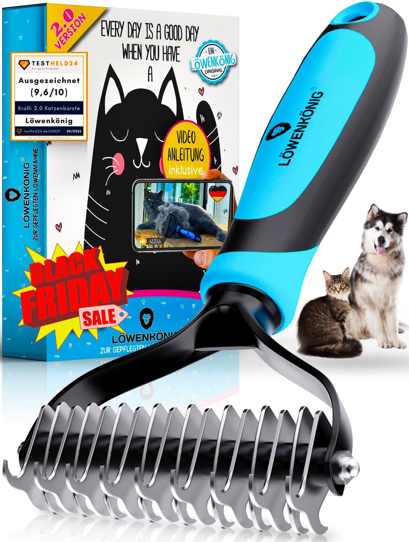 LÖWENKÖNIG® KRALLI 2.0 [Improved undercoat brush 2024] for fur from 1.5cm I Extremely effective undercoat comb easily removes undercoat and tangles + top hair protection | Ideal for thinning - PawsPlanet Australia