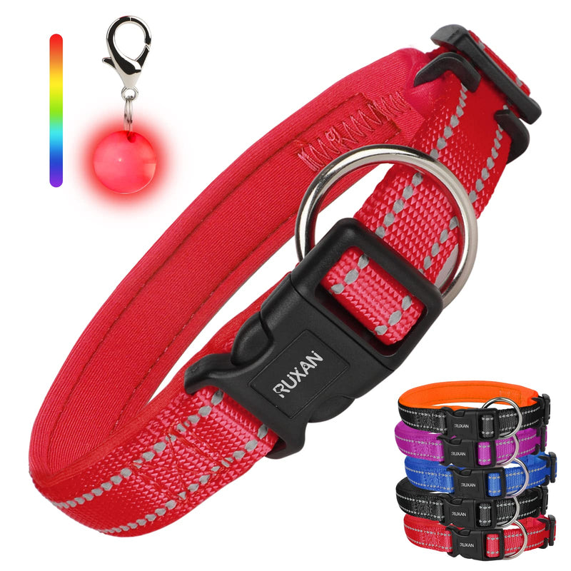RUXAN Padded Dog Collar, Adjustable Basic Pet Collar with Reflective Strips, Soft Breathable Nylon Dog Collar (S, Red) S (w: 2.5cm, l: 35-40cm) - PawsPlanet Australia
