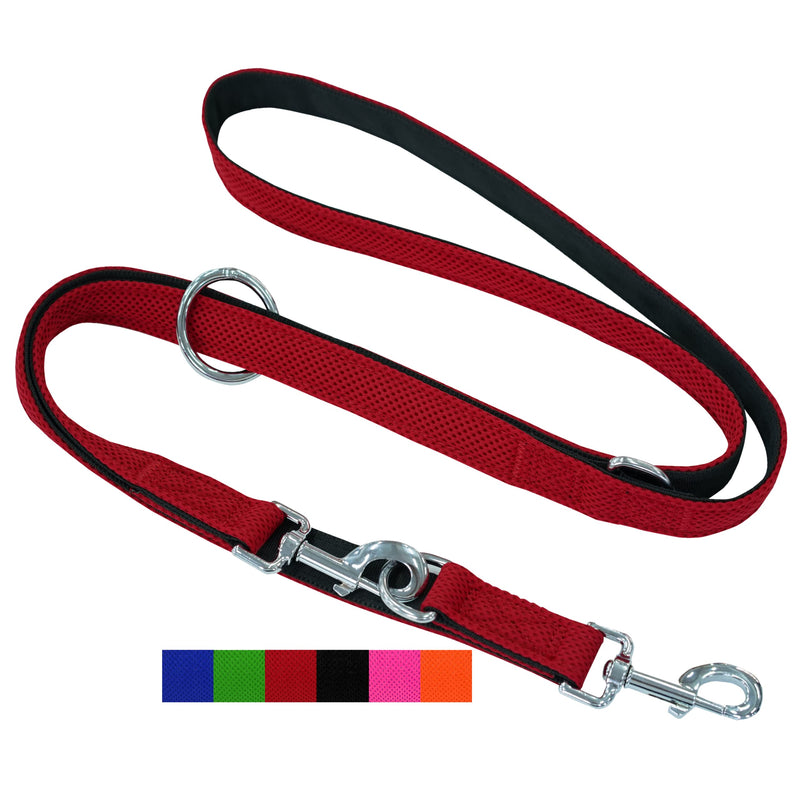 DEY - Premium dog leash air mesh, 2 m, 3-way adjustable, for small, medium and large dogs, many colors, double leash dog cat puppy, towing leash, lead leash, puppy leash, red, S [S/M] - 2.0 x 200cm - PawsPlanet Australia