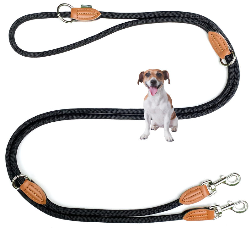 Quiet green dog leash for small dogs, light Lead leash 3m adjustable with 2 carabiners | 3 meters long x 0.8 cm | Only 200g | Model Devon | Black 3m x 0.8cm - PawsPlanet Australia