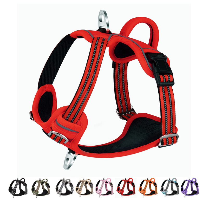 Eyein Dog Harness for Medium Dogs, Adjustable Breathable Reflective, Padded and Breathable Chest Harness with Handle and Front Bar for Daily Training (Red, M) M(Neck: 37-50cm, Chest: 40-68cm) Red - PawsPlanet Australia