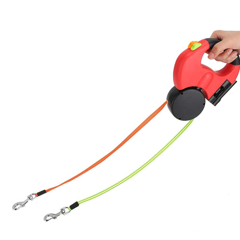 lyrlody 3 meter retractable dog leash, double dog leash for 2 dogs, 360° tangle-free, retractable leash, with LED lights, reflective nylon webbing (scarlet red) scarlet red - PawsPlanet Australia