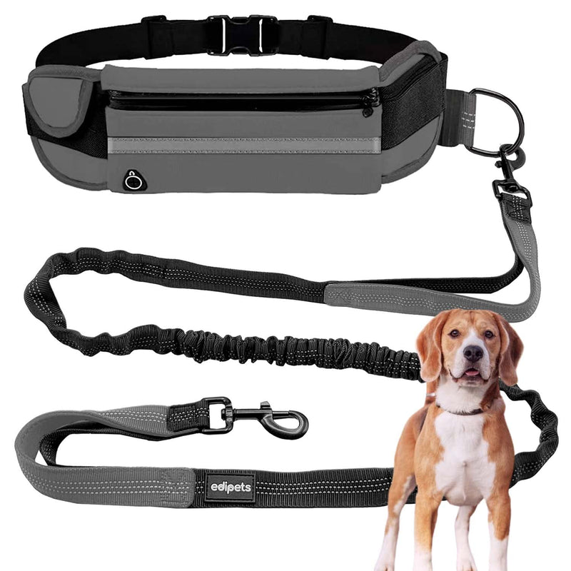 Edipets, Dog Jogging Lead, Hands-Free, Running, Hiking, Webbing, Anti-Stress, Reflective, 160-220cm (Grey) - PawsPlanet Australia