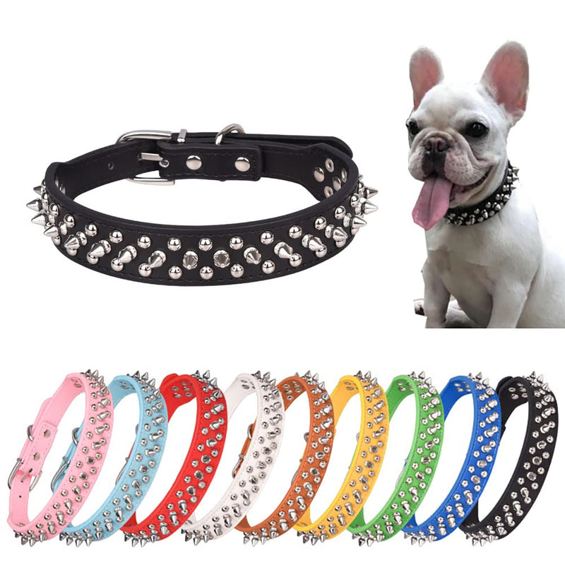 Dog Collar with Leather Spikes, Spike Cat Collar with Rivets, Collars for Pets Puppy Dogs Black Small S - PawsPlanet Australia