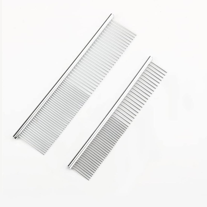 PLABBDPL 2pcs Stainless Steel Pet Comb Pet Comb with Rounded Stainless Steel Ends for Large Medium Small Dogs Cats - PawsPlanet Australia