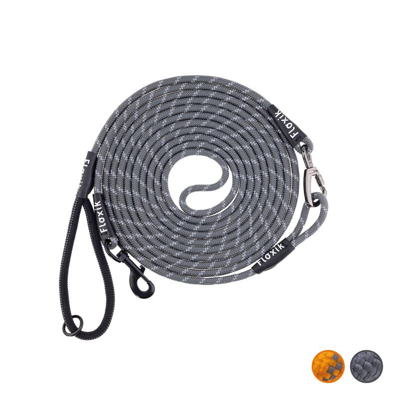 Floxik drag leash for dogs | 5m, 10m, 15m, 20m gray | reflective rope with removable hand strap | Also ideal as a training leash for puppies - PawsPlanet Australia