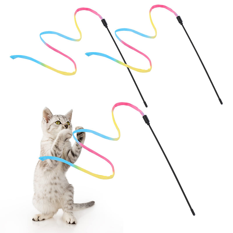 cobee Interactive Magic Wand for Cats, Rainbow Magic Wand for Cats Toy Cat Charmer String Kitten Ribbon Toy Ribbon Charmer for Playing (3 pieces, 30cm) 3 pieces, 30cm - PawsPlanet Australia