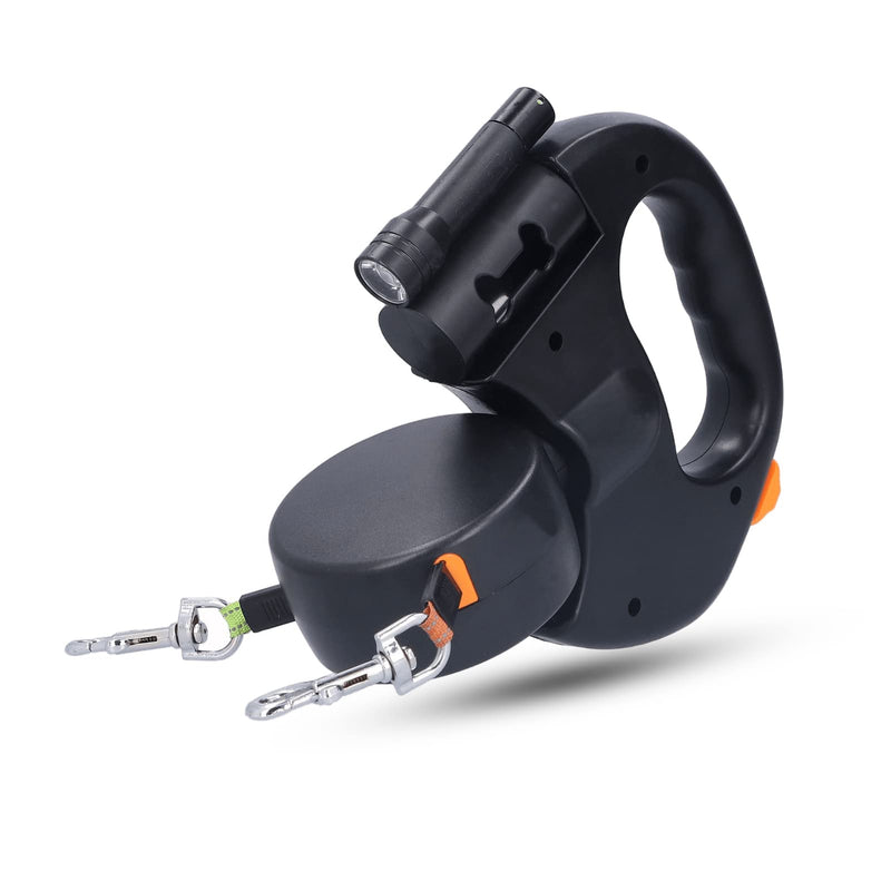 Roll-up dog leash, 360° rotating retractable dog leash for 2 dogs with a length of 3 meters, flashlight, dog waste bag with bag dispenser - PawsPlanet Australia