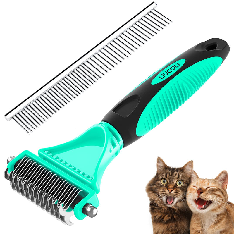 Dog brush, cat brush, dog comb, cat comb, LIUCOLI double-sided 23+12 undercoat brush dogs cats for long hair/short hair - pet undercoat brush, 96% knots and loose hair removes green + black - PawsPlanet Australia