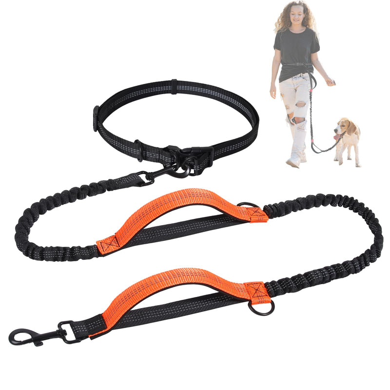 Snocyo jogging leash for dogs, jogging dog leash for medium and large dogs, elastic and reflective dog leash, retractable leash with double handle and waist belt for one dog, black and orange - PawsPlanet Australia