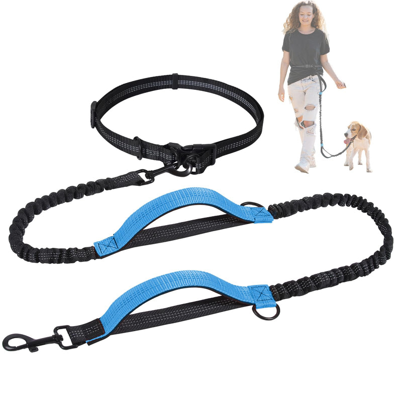 Snocyo jogging leash for dogs, jogging dog leash for medium and large dogs, elastic and reflective dog leash, retractable leash with double handle and waist belt for one dog, black and blue - PawsPlanet Australia