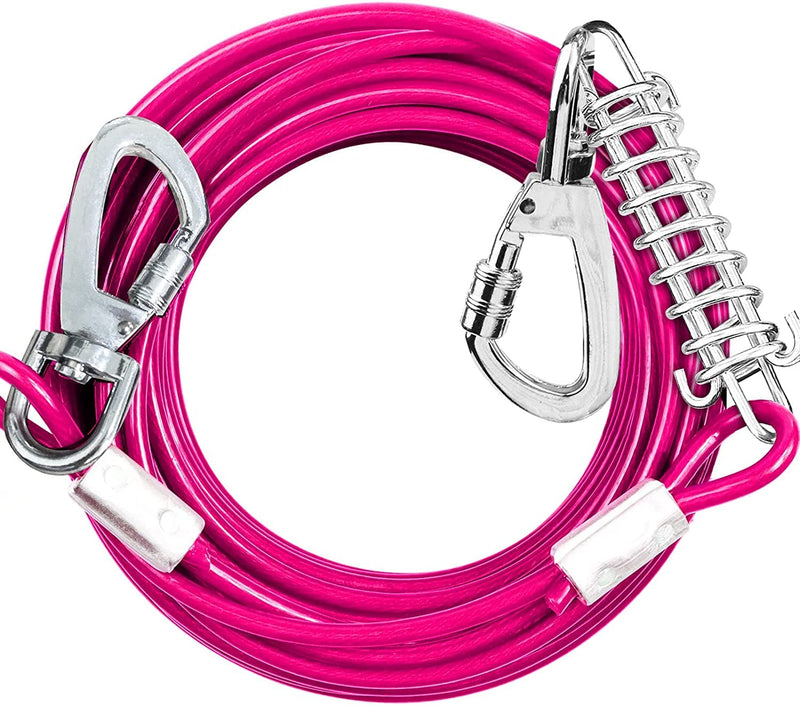 Yard leash for dogs, 9m cable leash for large dogs up to 40kg, chain leash for dogs camping, yard leash tie out leash for medium and large dogs pink - PawsPlanet Australia