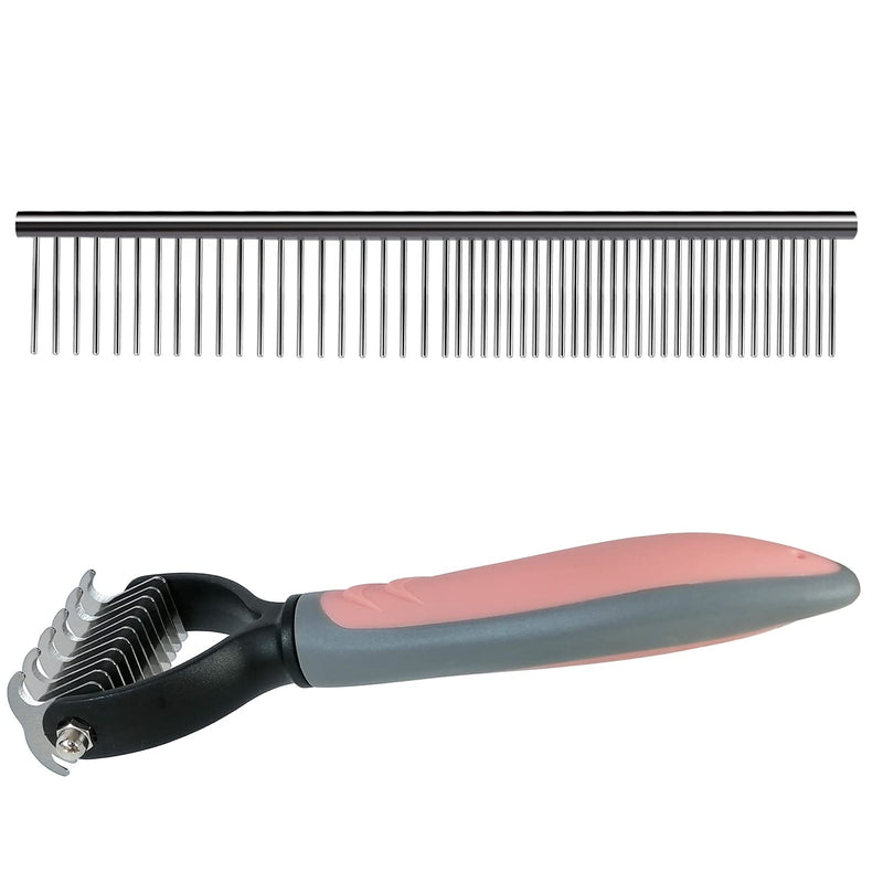 De-matting knife in pet & dog comb stainless steel, pet care set, double-sided undercoat brush for small to large pets, easy to remove undercoat and loosen tangles (S, orange) S - PawsPlanet Australia