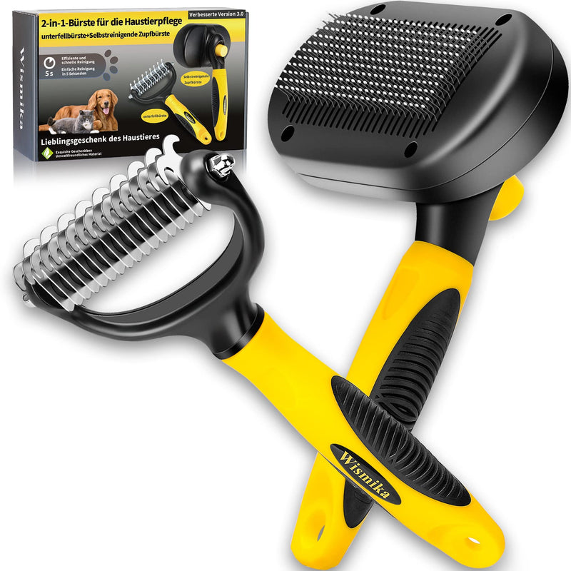Cat Brush, Dog Brush, 2-in-1 Pet Grooming Brush, Pet Hair Brush - Undercoat Brush for Dogs and Cats, Dog Comb - Fur Brush for Long Hair and Short Hair, Self-Cleaning Pet Brush (Yellow) - PawsPlanet Australia