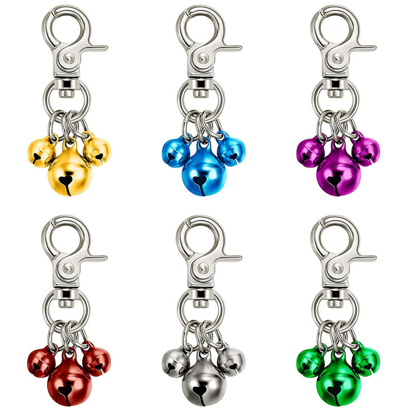 Pack of 6 Pet Bells for Collars Loud Dog Bells Key Rings Dog Bells Collar Charm Dog Triple Bell Pendant for Dogs (Green, Red, Blue, Purple, Silver, Gold) - PawsPlanet Australia