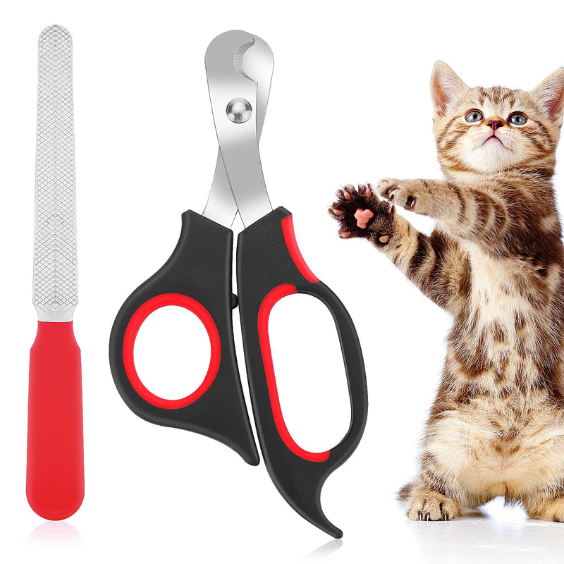 Cobee Cat Claw Clippers, Professional Claw Clippers + Pet Nail File for Kittens, Stainless Steel Cat Claw Clippers, Scissor Trimmer Set for Small Animals, Puppies, Hamsters, Birds (Black+Red) - PawsPlanet Australia