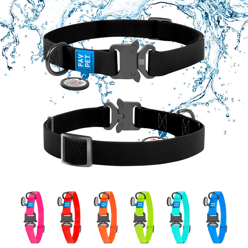 FAVPET Waterproof Biothane Dog Collar Adjustable, Colorful Dog Collars with Cobra Buckle and QR Code Pendant, Dog Collar Large Dogs, Small Dog Collar, Puppy Collars (Black, S) Black - PawsPlanet Australia