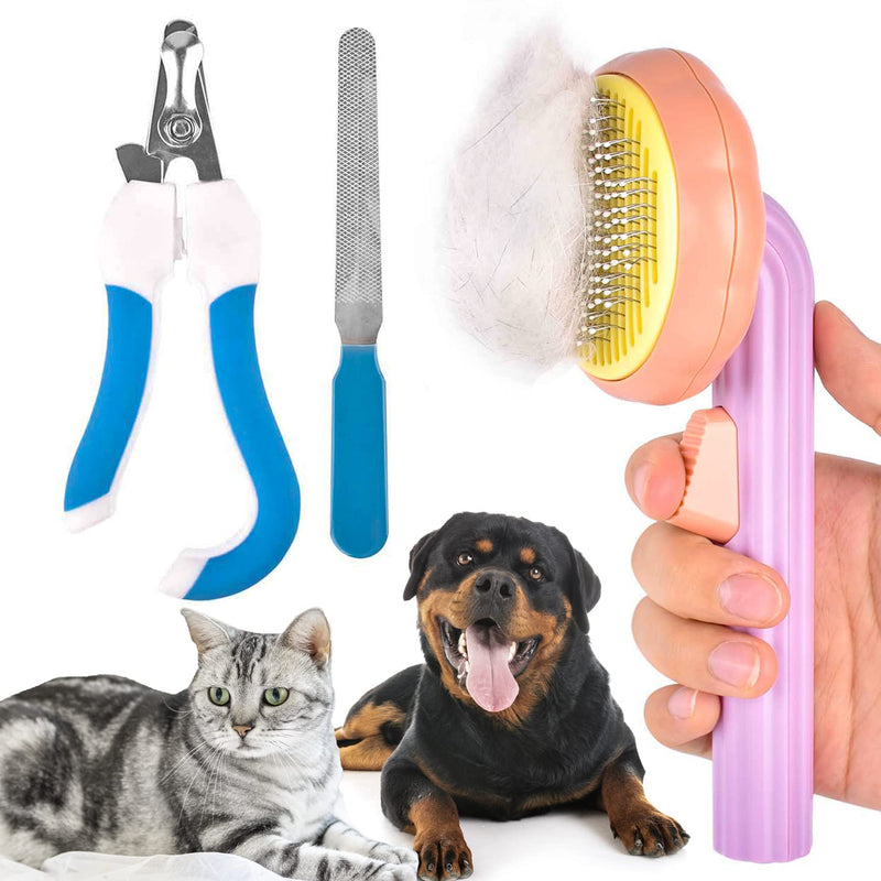 Dog or cat grooming brush for long or short haired cats, cat brush with nail clippers and files, cat comb for kittens, puppy massage, removes tangles and loose fur - PawsPlanet Australia