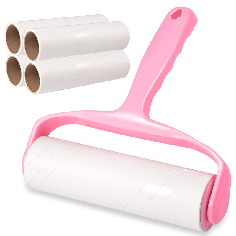 Lint roller 4 rolls with 1 dispenser 1 dust cover, 16cm extra large pet hair remover, lint roller animal hair suitable for clothing, hair, cat hair, dog hair, sofas, carpets, 60 sheets/roll pink - PawsPlanet Australia