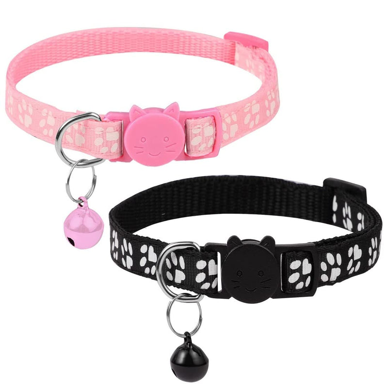 Clyhon reflective cat collar with safety clasp and bell, 2-piece adjustable collar cat kitten, 19-32cm black, pink - PawsPlanet Australia