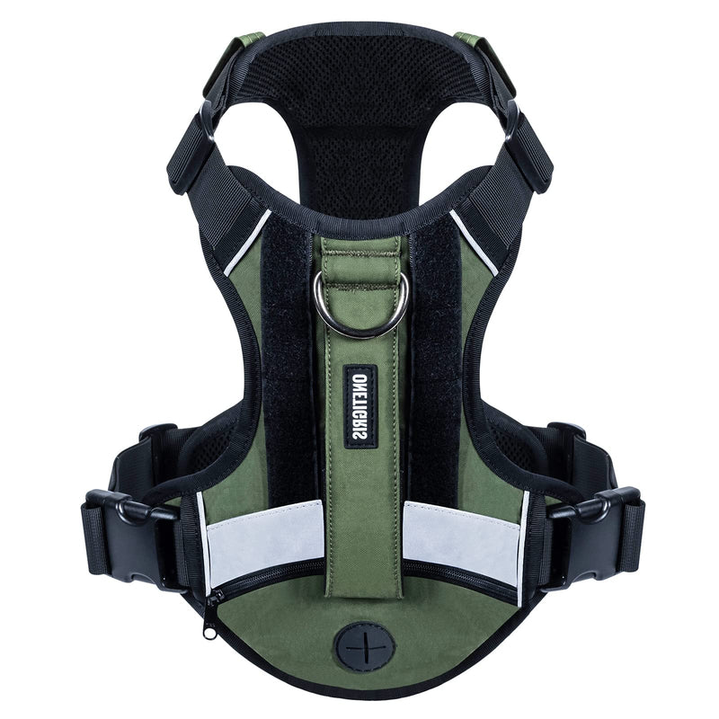 OneTigris Grover Tactical No Pull Dog Harness for Large/Medium Dogs Adjustable Chest Harness Dog 1 Handles Dog Vest with Poop Bag Pocket, Reflective Strips M (Neck: 40-58cm, Chest: 60-81cm) Green - PawsPlanet Australia