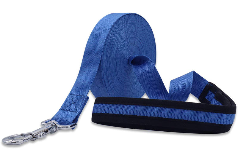 Leeyunbee 15M long dog leash training leash, towing leash for dogs with metal buckle and padded handle, robust training leash made of durable nylon, ideal for training and playing (blue) blue - PawsPlanet Australia