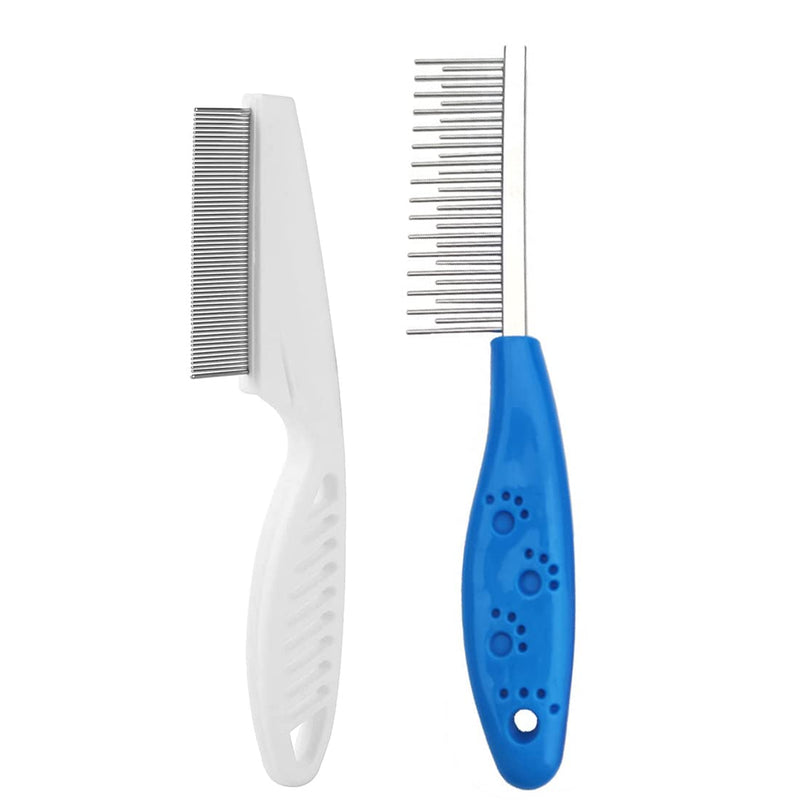 Zeayebsr Pack of 2 Dog Combs, Cat Combs, Steel Dog Combs, Metal Steel Cat Combs, Cat Combs, Medium Length Hair (Blue + White) - PawsPlanet Australia