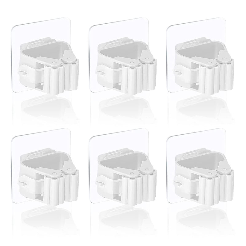 WENRENMK Pack of 6 broom holders wall self-adhesive, wall mount broom, broom holder, suitable for broom handle, kitchen, bathroom, garden, garage white - PawsPlanet Australia
