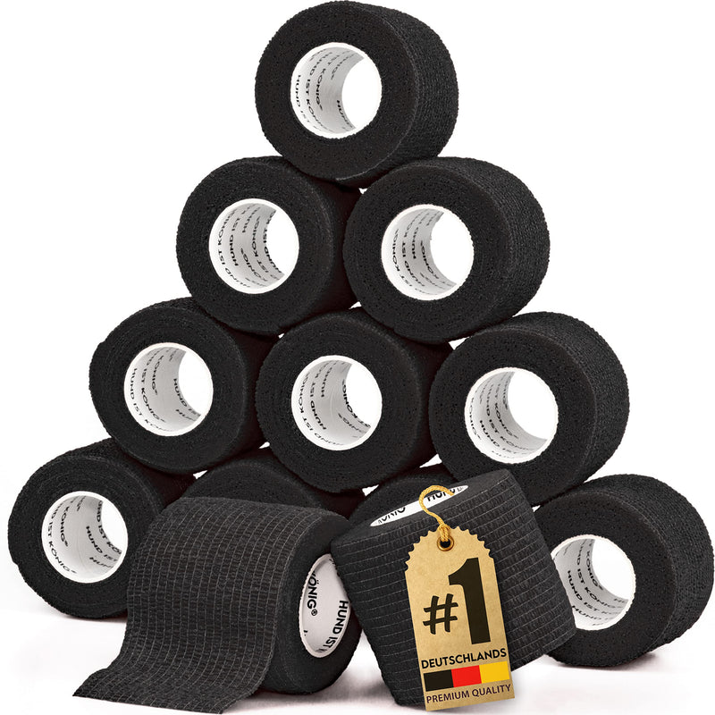 DOG IS KÖNIG® bandage self-adhesive, elastic bandage 12 x 4.7 m self-adhesive bandage, adhesive bandage self-adhesive for people and animals, bandage self-adhesive, fixing bandage self-adhesive 12 rolls (5 cm x 4.7 m) black - PawsPlanet Australia