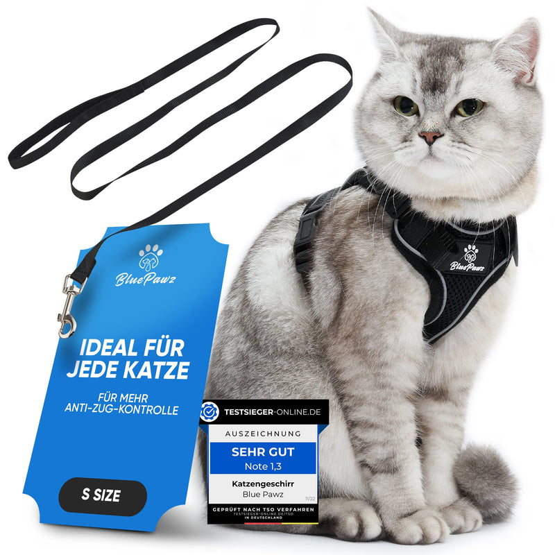 Blue Pawz cat harness with leash - 170cm | Cat harness escape-proof & high quality | Cat leash with harness for cats | Cat harness for unforgettable moments (S), black S - PawsPlanet Australia