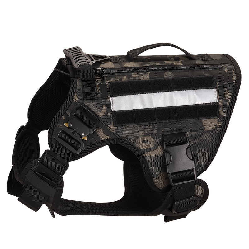 G-raphy Tactical Training Dog Harness Hunting Work Service Dog Vest Adjustable Molle Harness with Handle and Reflective Strips for Medium Large Dogs XL Camo Black - PawsPlanet Australia