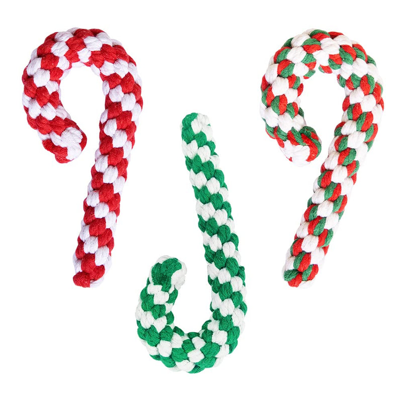 Lircentoud Pack of 3 dog toy rope, dog chew toy Christmas, dog toy Christmas, dog chew toy rope, pet toy Christmas, candy cane toy pet 3 pieces, style 1 - PawsPlanet Australia
