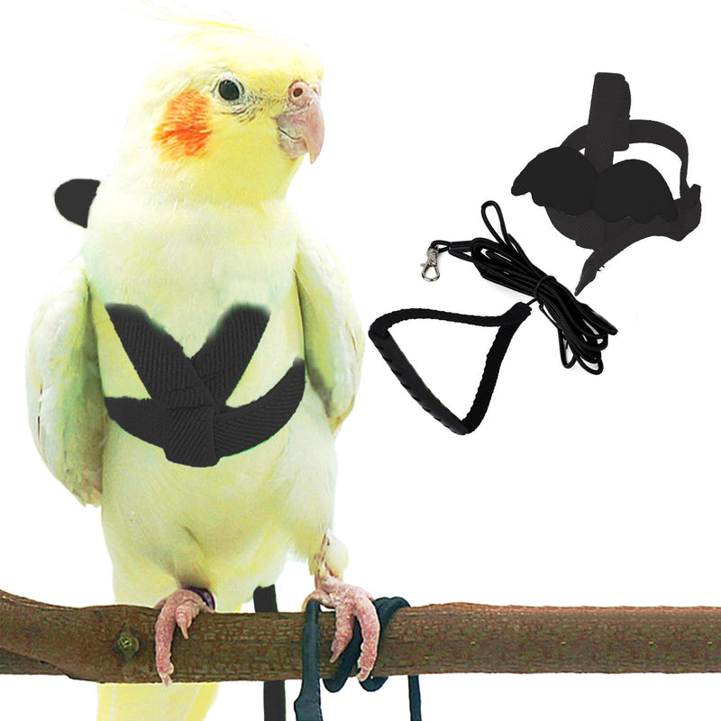Dnoifne Pet Parrot Bird Harness and Leash, Adjustable Training Design Anti-bite Bird Nylon Rope with Cute Wing for Parrots, Suitable for Alexandrine, Scarlet, Perky (Black) Black - PawsPlanet Australia