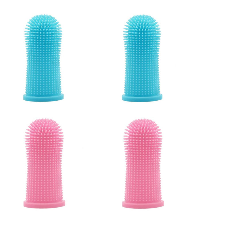 Pack of 4 Dog Toothbrush Finger Cot Reusable Pet Finger Toothbrush Finger Cots Dog Dental Care Anti-Plaque Finger Dog Food Grade Silicone 360° Fully Wrapped Bristles - PawsPlanet Australia