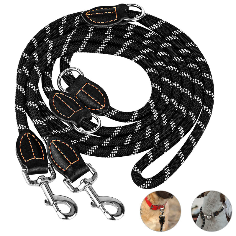 Dog leash, adjustable with premium reinforcement for large and medium dogs, double leash with 2 carabiners, 3m1 (black with reflective stripes) black with reflective stripes - PawsPlanet Australia